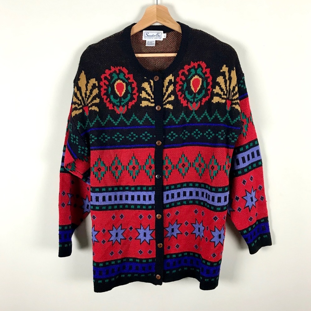 VINTAGE Floral and Tribal Print Cardigan Sweater